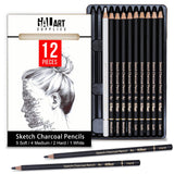 Galart Supplies Charcoal Drawing Set with Organizer Tray – 12 Pieces Soft, Medium, Hard and White Charcoal Pencils for Drawing, Shading and Sketching for Artists and Beginners Galart Supplies