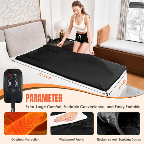 MIXC Infrared Sauna Blanket with Arm Holes for Home Use, Portable Design and Full Body Detox & Relaxation, Highest 176℉, 20-60 Minutes Timer, 6 ft x 2.65 ft Black MIXC
