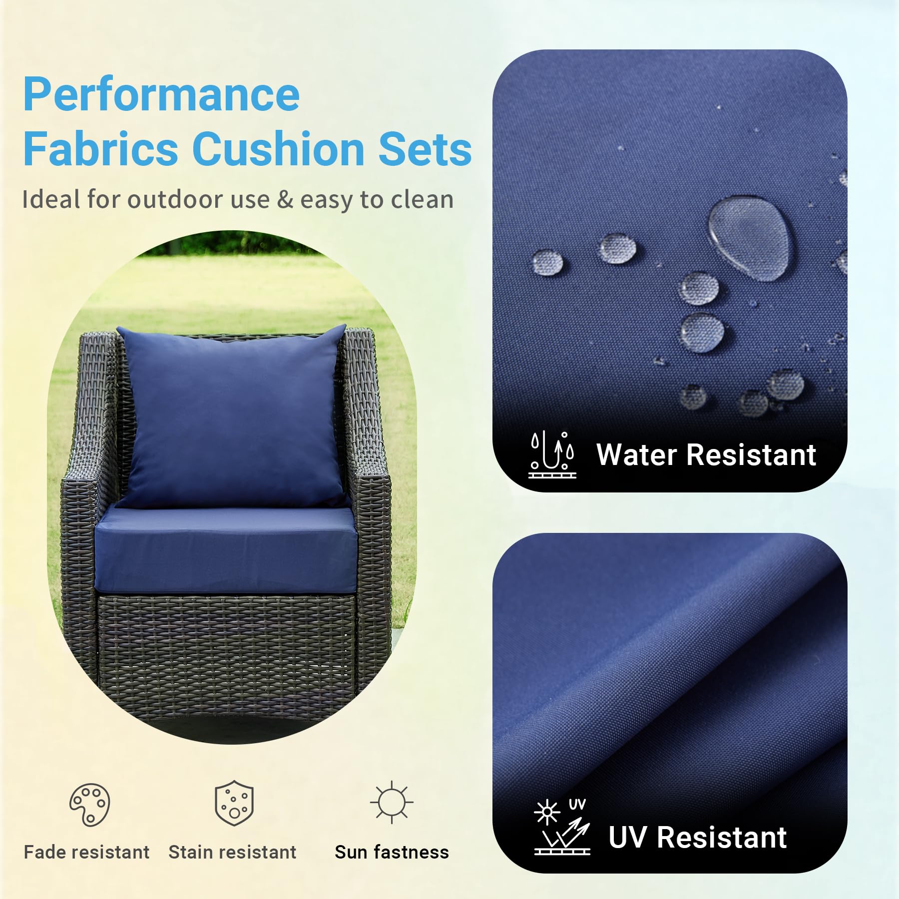 IPYNBAP Outdoor Cushions for Patio Furniture，Outdoor Seat Cushion Set 24 x 24 x 5.75 Inch，Waterproof & Fade Resistant Outdoor Chair Cushions，Deep Patio Chair Cushion with Removable Cover，Navy - WoodArtSupply