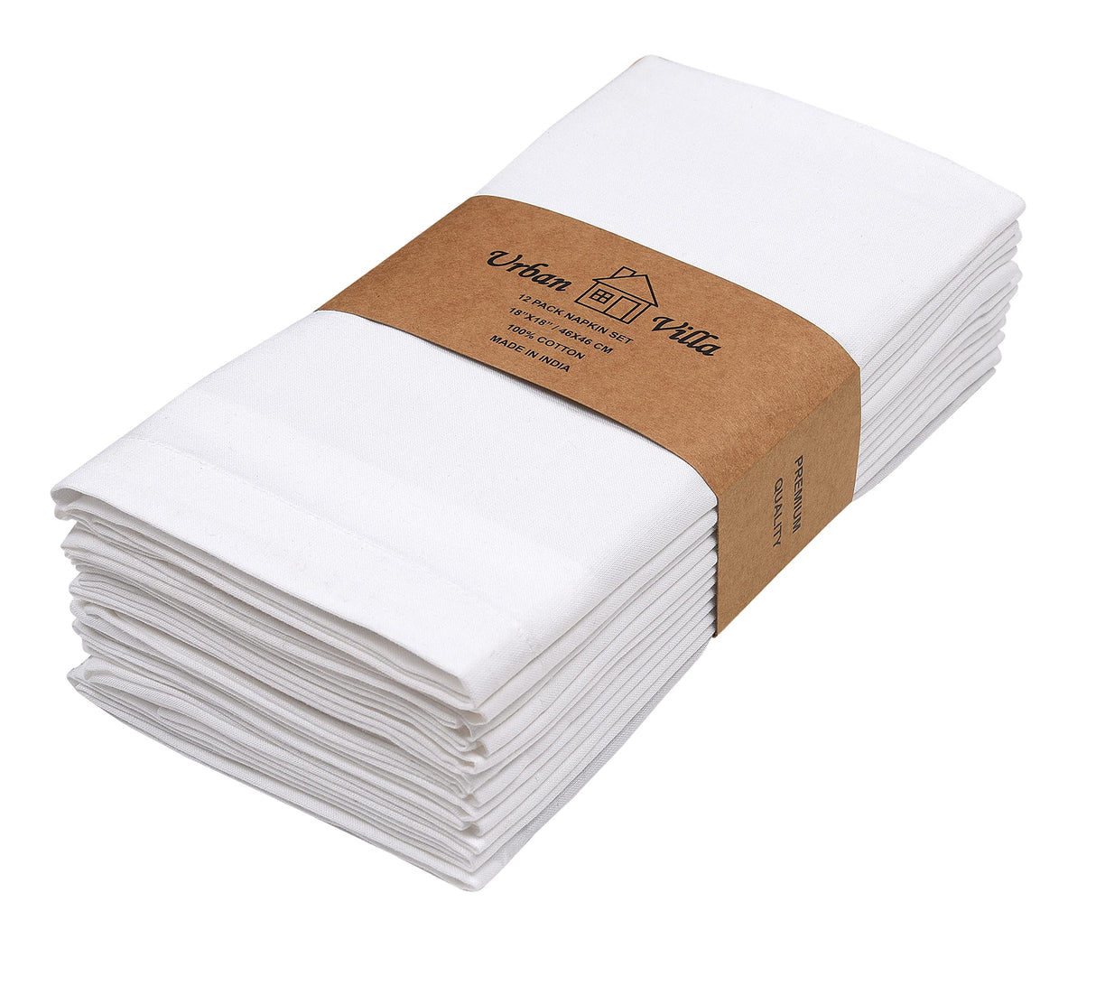 Urban Villa Dinner Napkins (Set of 12) Size 18x18 Inches Solid White Color Cloth Napkins 100% Cotton Fall Dinner Napkins Thanks Giving Cloth Napkins Durable Hotel Quality Christmas Dinner Napkins Urban Villa