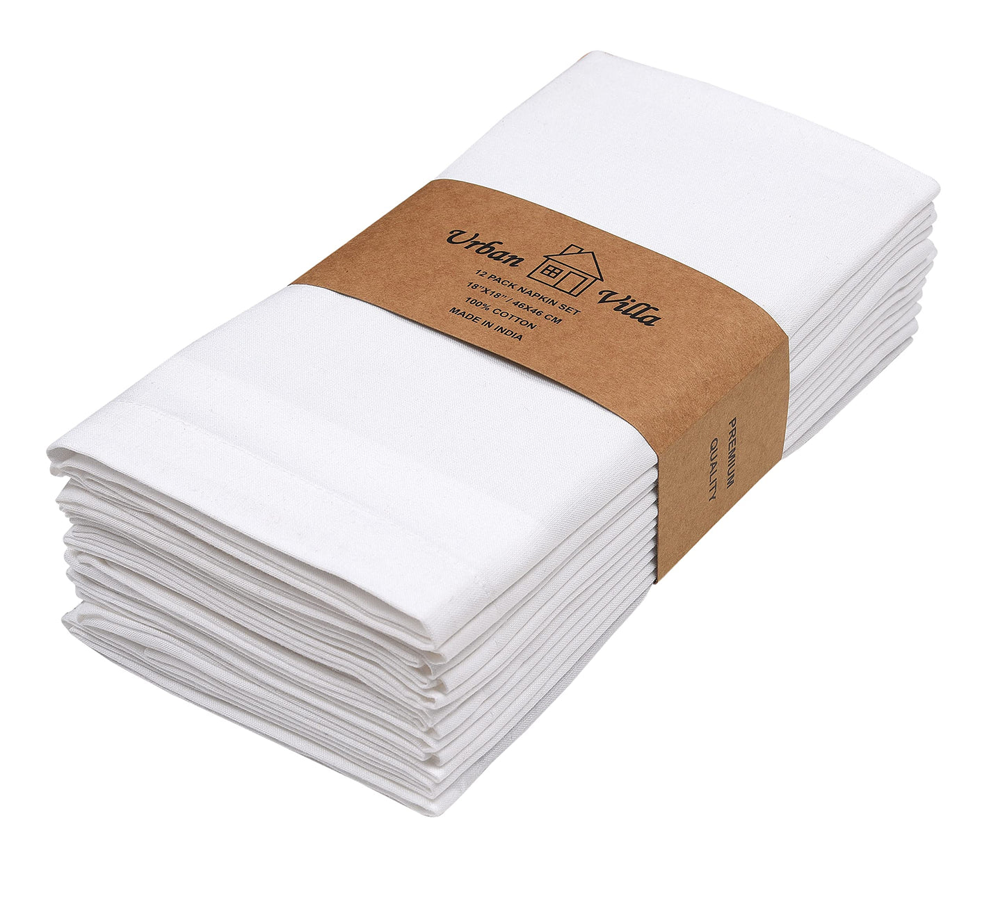 Urban Villa Dinner Napkins (Set of 12) Size 18x18 Inches Solid White Color Cloth Napkins 100% Cotton Fall Dinner Napkins Thanks Giving Cloth Napkins Durable Hotel Quality Christmas Dinner Napkins