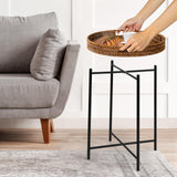 Small Wicker Round End Table, 16.5 in Rattan End Tables with Removable Tray, Waterproof Sofa Coffee Side Table, Indoor Outdoor Side Tables for Patio, Living Room Bedroom Office DINGTAI
