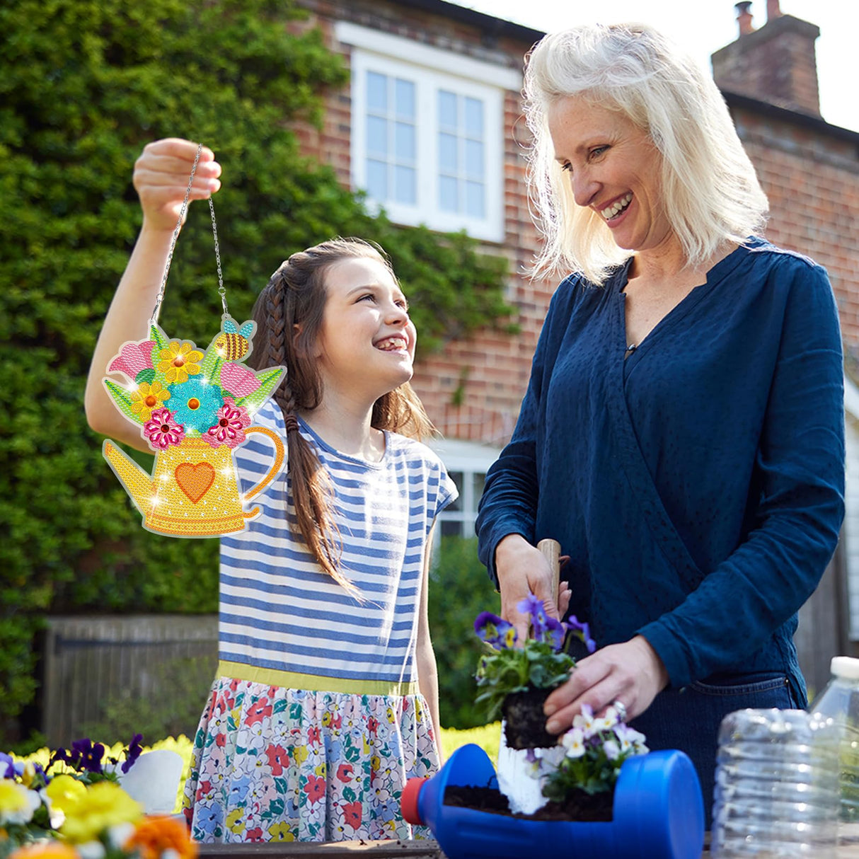 Menkxi 3 Pcs Spring Diamond Painting Kits Hanging Gnome Truck Shower Head DIY Round Diamond Art Kits Gnome Diamond Painting Kits Spring Ornaments Hanging Sign for Adults Beginners DIY Home Wall Menkxi