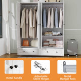 Mhsatyrs Armoire Wardrobe Closet with Drawers: 74" Large White Armoire Wardrobe Closet with 4 Doors, Bedroom Armoires with Hanging Rod and 2 Drawers, Wooden Clothes Storage Cabinet (White, 63") Mhsatyrs