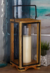 Deco 79 Wood and Metal and Glass Lantern, 8" x 8" x 22" Deco 79