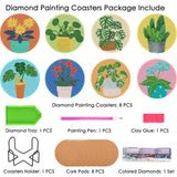 TDOOW Diamond Art Coasters Kits, 8 Pcs DIY Plant Diamond Painting Coasters with Holder, Diamond Art Kits for Adults Beginners TDOOW