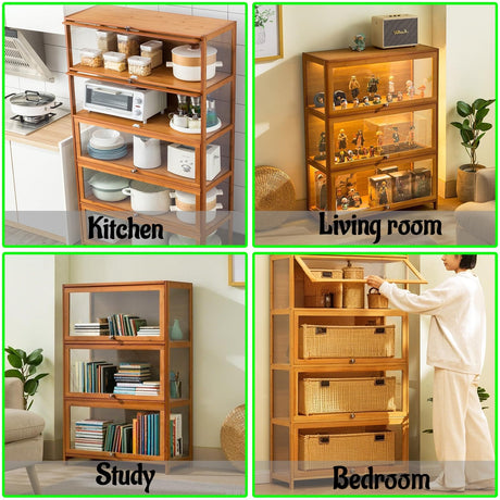 NENAGGE Curio Display Cabinet with Acrylic Doors for Collectibles Small Curio Cabinet 4 Tier 3 Tier Figures Display Case Toys Display Shelves Vitrina Storage Cabinet,Gray,3 Tier_Flip Up Door NENAGGE