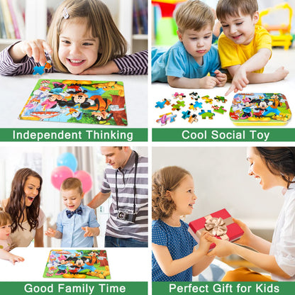 MZZOTOY Puzzles for Kids Ages 4-8, 60 Piece Puzzles for Kids Ages 3-5 in a Metal Box Girls and Boys Learning Educational Jigsaw Puzzle Toys Gifts