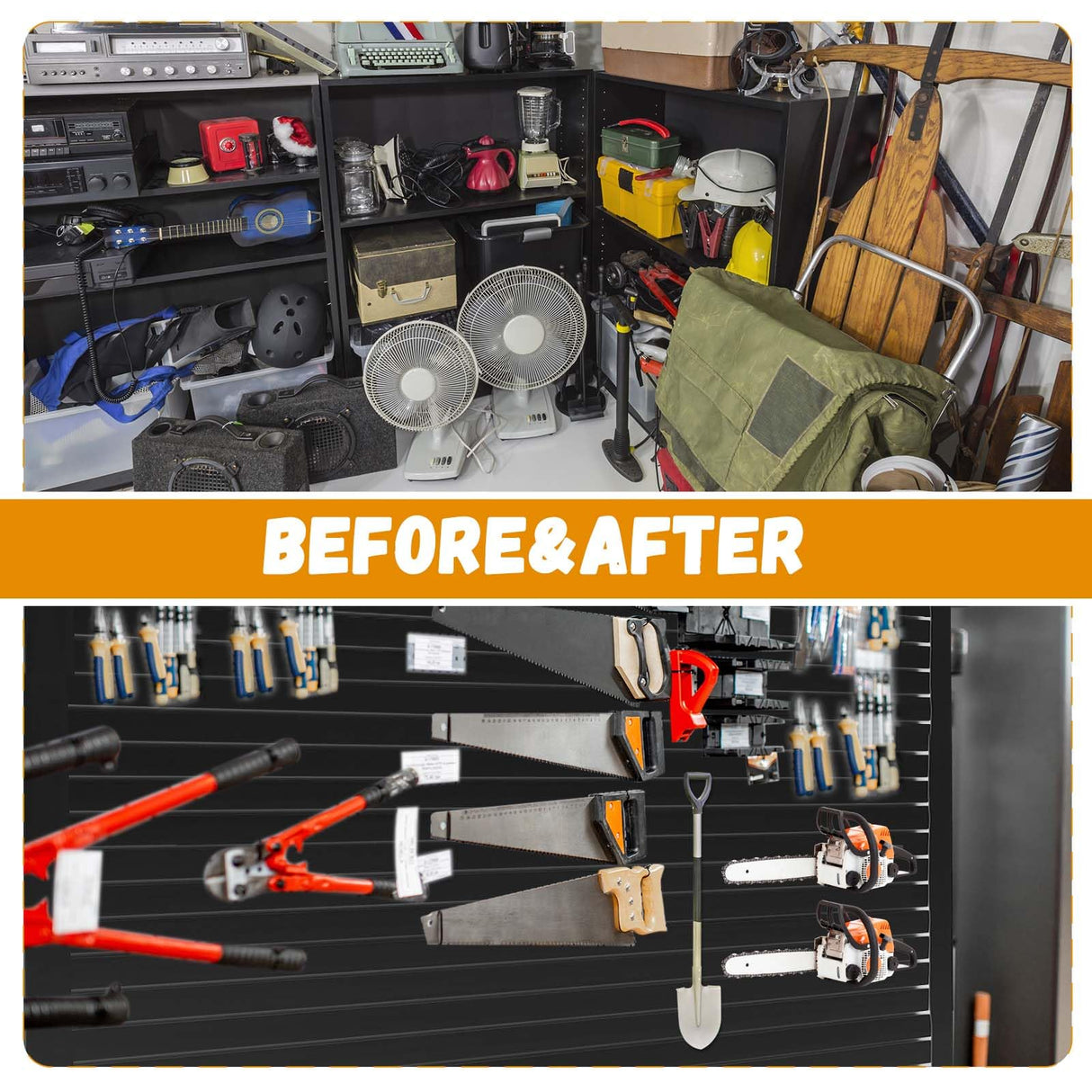 Landical PVC Slat Wall Panels 4 x 8 ft, 8 Panels, Organizer Storage System Slatwall for Wall Tool Organization Peg Board Storage Rack, Black Landical