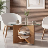YITAHOME Round Coffee Table, 2-Tier Glass Coffee Tables with Storage, Multi-Purpose Modern Center Table or Cocktail Table for Living Room, Office, Lounge, Walnut YITAHOME