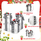Amyhill 3 Pcs Christmas Wooden Gifts Box Decor Christmas White Black Plaid Presents Table Centerpieces Rustic Wooden Gifts Tiered Tray Decor with Buffalo Plaid Bowknot for Xmas Party Decor Amyhill