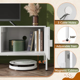 WLIVE Modern TV Stand for 65 Inch TV, Mid Century Entainment Center with Storage, TV Console with Open Shelf and 2 Cabinets for Bedroom and Living Room, TV Cabinet with Metal Legs, White WLIVE