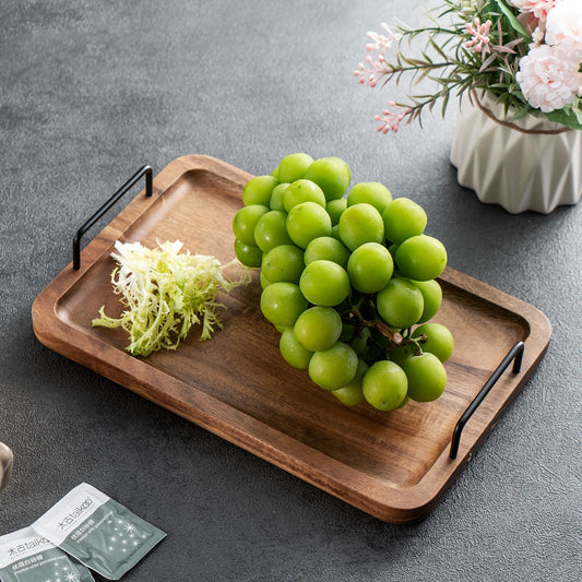 James.F Ottoman Tray Coffee Table Serving Tray, Charcuterie Serving Boards with Handles, Large Acacia Wooden Trays and Platters for Food Dinner Meal (12" x 8" x 0.8")