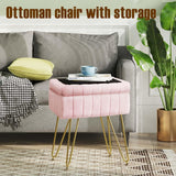 Greenstell Vanity Stool Chair Faux Fur with Storage, 15.7"L x 11.8"W x 19.4"H Soft Ottoman 4 Metal Legs with Anti-Slip Feet, Furry Padded Seat, Modern Multifunctional Chairs for Makeup, Bedroom Pink GREENSTELL