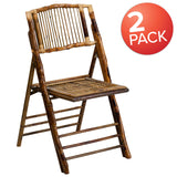 EMMA + OLIVER 2 Pack Commercial Event Party Rental Bamboo Folding Chair EMMA + OLIVER