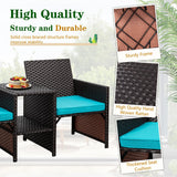 Shintenchi Wicker Patio Conversation Furniture Set with Detachable Chairs & Table and Two Removable Cushions,Rattan Wicker Lover Chair for Patio,Garden, Courtyard and Lawn Backyard (Blue) Shintenchi