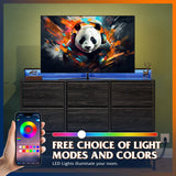 WLIVE Led Dresser for Bedroom, Wide Black Dresser TV Stand for Bedroom with LED Lights and Power Outlet, Chest of Drawers for Clothing, 9 Fabric Drawers and Wood Top for Living Room, Entryway WLIVE