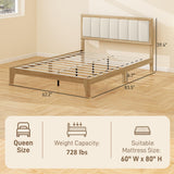 HOMCOM Queen Size Bed Frame with Upholstered Headboard, Platform Bed Frame with Wooden Slats, No Box Spring Needed, Easy Assembly, Oak HOMCOM