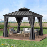 ABCCANOPY Hardtop Gazebo 10x10 - Outdoor Metal Hard Top Gazebo, Permanent Galvanized Steel Aluminum Framed Pavilion with Netting and Curtain for Patio Backyard Lawn Garden (Double Roof, Gray) ABCCANOPY