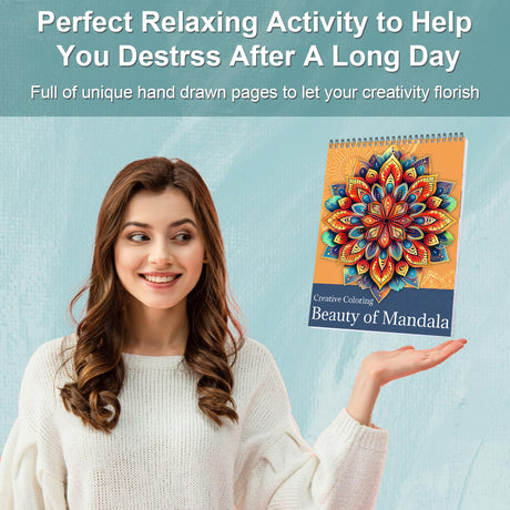 CKMOREL Spiral Bound Adult Coloring Book, Mandala Coloring Book for Adults, Thick Paper, 24 Pages, Single-Sided, Mindfulness Gift for Women CKMOREL