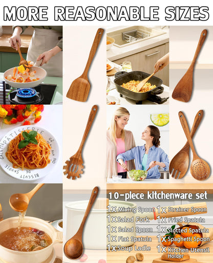 Wooden Spoons for Cooking,Wooden Utensil Set,Wooden Cooking Utensils,10-Piece Wooden Kitchen Utensil Set with Wooden Spoons(A10)