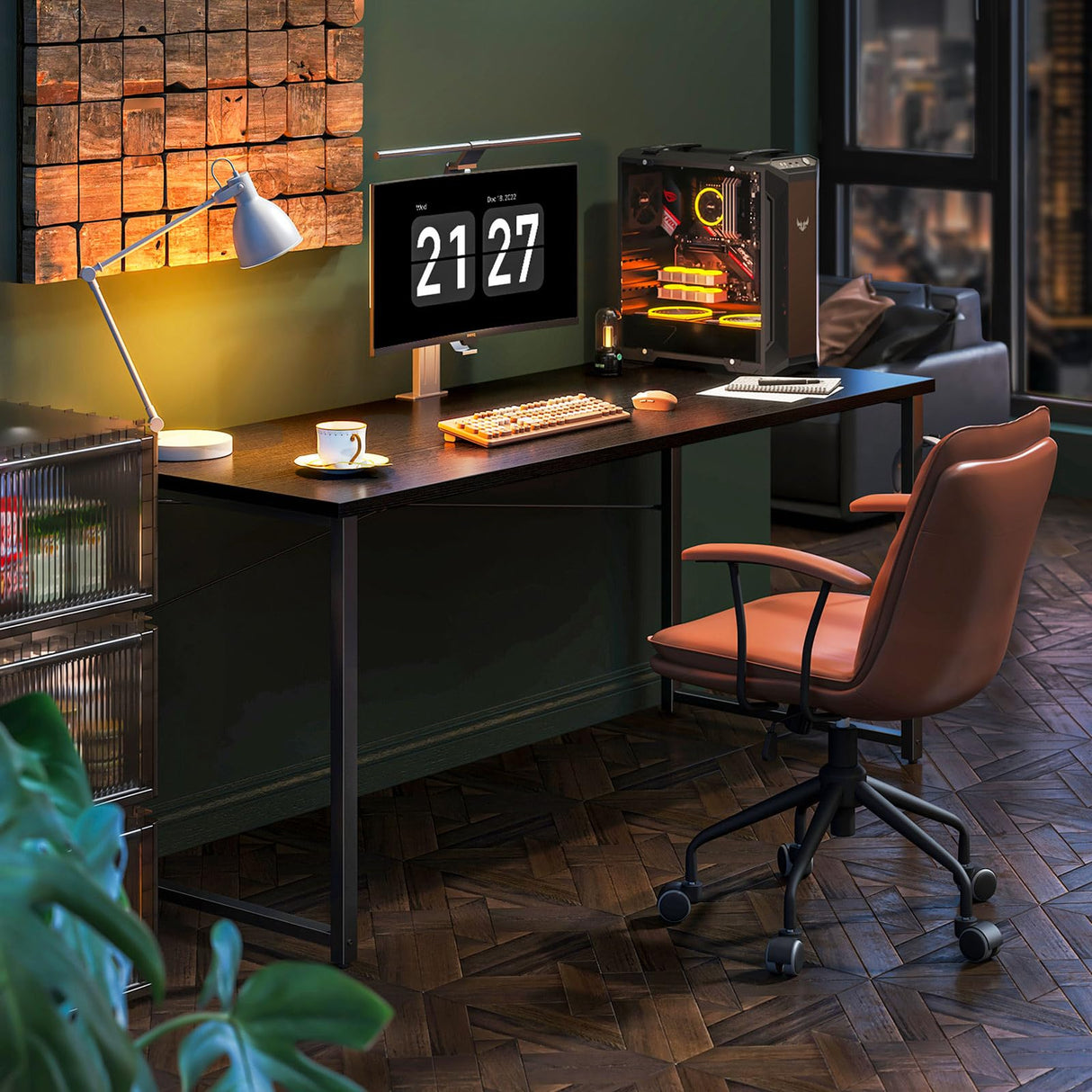 Coleshome 63 Inch Computer Desk, Modern Simple Style Desk for Home Office, Study Student Writing Desk,Black Coleshome