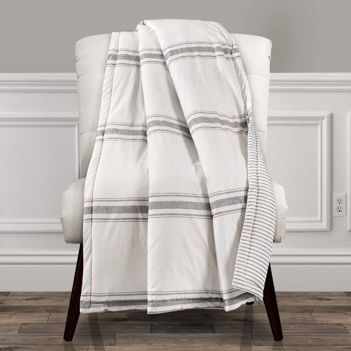 Lush Decor Throw Blanket Farmhouse Stripe, 60" x 50", Gray Lush Decor