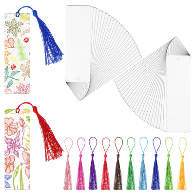 50 Pieces Sublimation Bookmarks Sublimation Blanks DIY Bookmarks Sublimation Bookmark Blank Heat Transfer Aluminum Metal Bookmarks with Hole and Colorful Tassels for Crafts Birthday Wedding Gift Tags