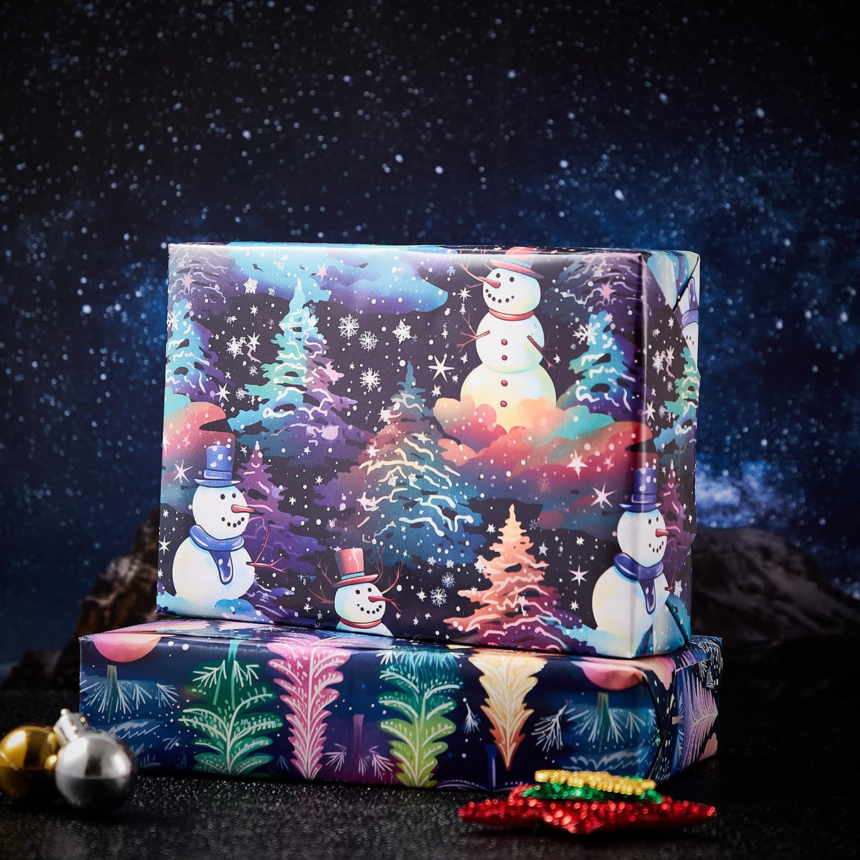 Vnaaem Christmas Wrapping paper for Boys Girls Kids - Rainbow Xmas Gift Wrap with Snowflakes Tree Snowman Reindeer Design for Christmas Holiday - 20 X 28Inches Per Sheet(8 Pack) Vnaaem