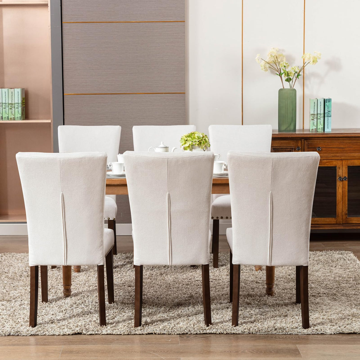 COLAMY Upholstered Dining Chairs Set of 4, Parsons Style Linen Beige Accent Chairs with High Back, for Round Kitchen Table or Small Dining Room – Comfortable & Stylish COLAMY