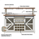 OKD Farmhouse Coffee Bar Cabinet with LED Lights, 55" Sideboard Buffet Table w/Sliding Barn Door & Wine and Glass Rack, Home Liquor Bar w/Storage Shelves for Dining Room,Antique White OKD