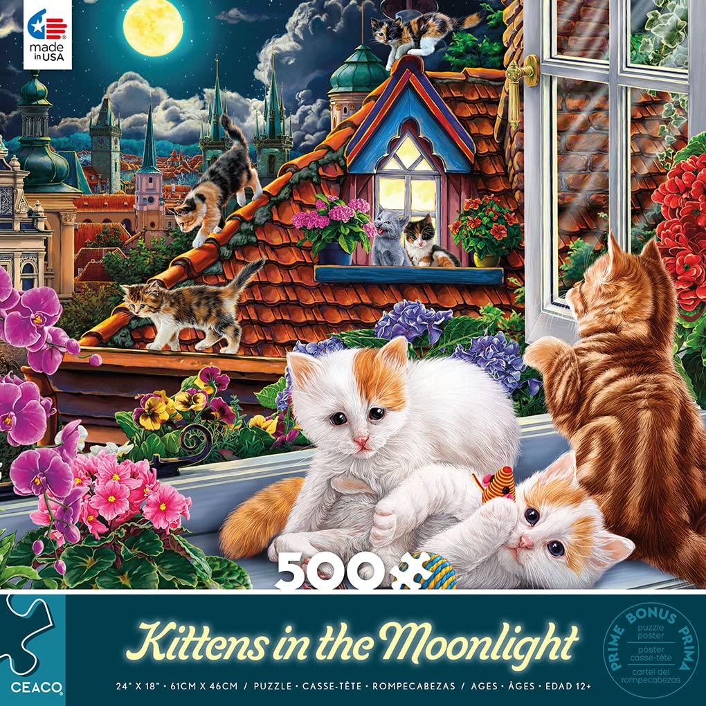Ceaco - Harmony - Image World - Kittens in The Moonlight - 500 Piece Jigsaw Puzzle Ceaco
