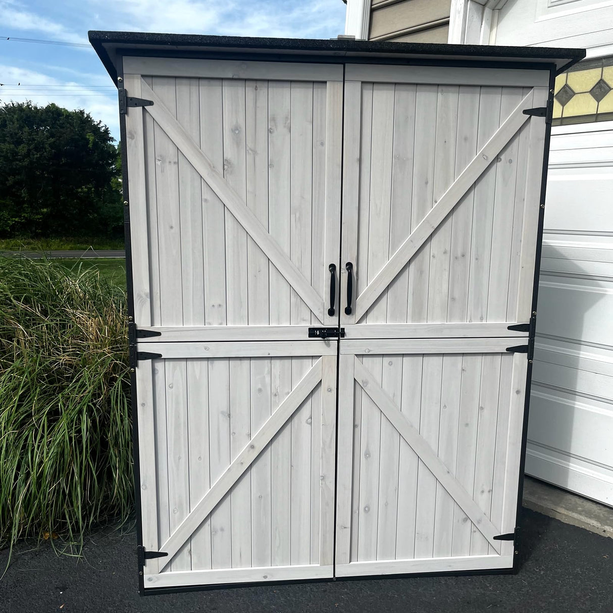 Shed Outdoor Storage Cabinet with Metal Frame Large Wooden Garden Shed Tool House with Floor,Door & Lock for Backyard Use GUTINNEEN