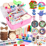 Luucio Wooden Painting Craft Kit - Glow in The Dark Wood Slices Crafts and Birdhouse Ornaments, Creative Art Toys for 5, 6, 7, 8, 9, 10, 11, 12 Year Old Kids, Christmas Gifts Ideal Luucio