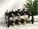 BAMEOS Wine Rack Freestanding 8 Bottle 2 Tier Bamboo Wine Racks Countertop Cabinet Wine Holder Wine Storage Shelf for Kitchen, Bar, Pantry, Wine Cellar, Countertop Black (16.85 L x 9.25W x 7H) BAMEOS