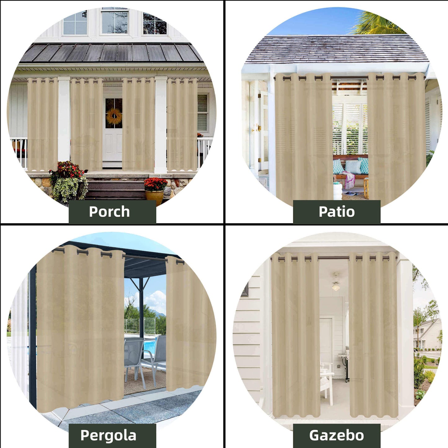 OutdoorLines Waterproof Indoor Outdoor Curtains for Patio-Privacy Sun Blocking Grommet Curtain Panel Weatherproof, UV Resistant Curtains for Gazebo, Front Porch, Pergola Beige 52W x 84L Inch 1 Piece