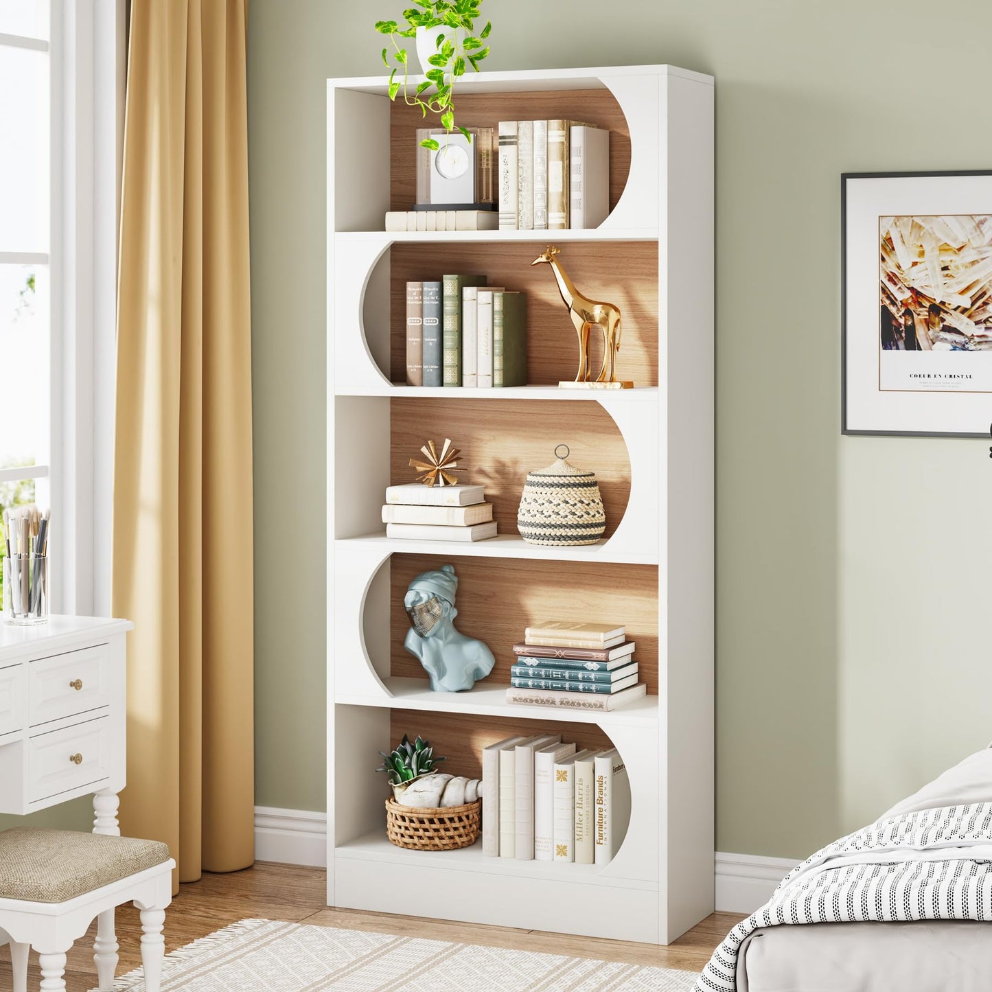 Tribesigns Modern 71" 5-Tier Freestanding Bookshelf with Versatile Storage in White and Walnut - WoodArtSupply