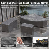 UDPATIO Patio Furniture Set with Fire Pit Table, 8 Inch Armrest Outdoor Sectional Sofa, 9 Piece Wicker Outdoor Furniture Conversation Sets with Waterproof Cover for Backyard Deck(Brown/Navy Blue) UDPATIO