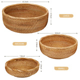 Whalehub Natural Rattan Round Fruit Basket Bowls, Hand Woven Decor Serving Baskets, Wicker Storage for Dinning Room (Round-Small) Whalehub
