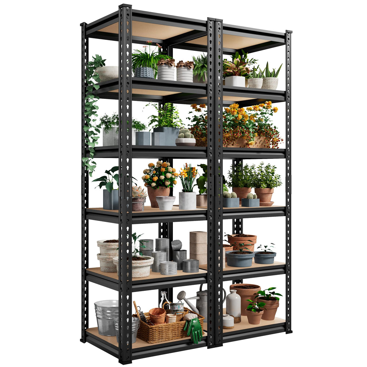 REIBII Storage Shelves 6 Tier Garage Shelving Heavy Duty Metal Shelving Loads 2250LBS Adjustable Metal Shelves for Garage Pantry Closet Kitchen Basement 16" W x 16" D x 72" H REIBII