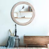 HOITUZYUS 24 Inch Round Wood Mirror, Rustic Farmhouse Circle Mirror with Beaded Design, Distressed Boho Decorative Wall Mirror for Entryway, Bathroom, Bedroom, Living Room HOITUZYUS