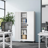 Fesbos Metal Rolling Storage Cabinet-74.6” Tall Steel File Cabinets with Wheels Lockable Doors and Adjustable Shelves-White Steel Storage Cabinet for Home, School, Office, Garage Fesbos