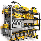 MOOMSINE 4 Layer Large Power Tool Organizer Wall Mount, Heavy Duty Metal Tool Storage Rack with 8 Cordless Drill Holder, Battery Tools Hanger with Charging Station Shelf for Garage Organization MOOMSINE