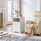 Yaheetech Bedside Table Set of 2, Tall Nightstand with 2 Drawer and Cubby, Wooden Bedside Table for Bedroom Small Space, Tall Bedside Cabinet Telephone Table, 16″ D × 19″ W × 29″ H, White Yaheetech