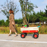 ZeHuoGe Outdoor Sport Wagon All Terrain Pulling w/Removable Wooden Side Panels Air Tires Big Foot Panel Wagon 330 lbs. Weight Capacity Sturdy All Steel Wagon Bed ZeHuoGe
