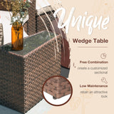 SUNSITT Outdoor Patio 8-Piece Half Moon Curved Furniture Sofa Set Brown Wicker Sectional Sofa Beige Cushions with 2 Side Table SUNSITT