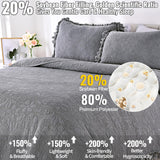 Uspring Grey Ruffled Floral Quilts Queen Size Soybean Fiber Filling Bedding Set 3 Piece, Stone-Washed Microfiber Farmhouse Shabby Chic Lightweight Soft Bedspread Coverlet for All Season, 90'' x 90'' Uspring
