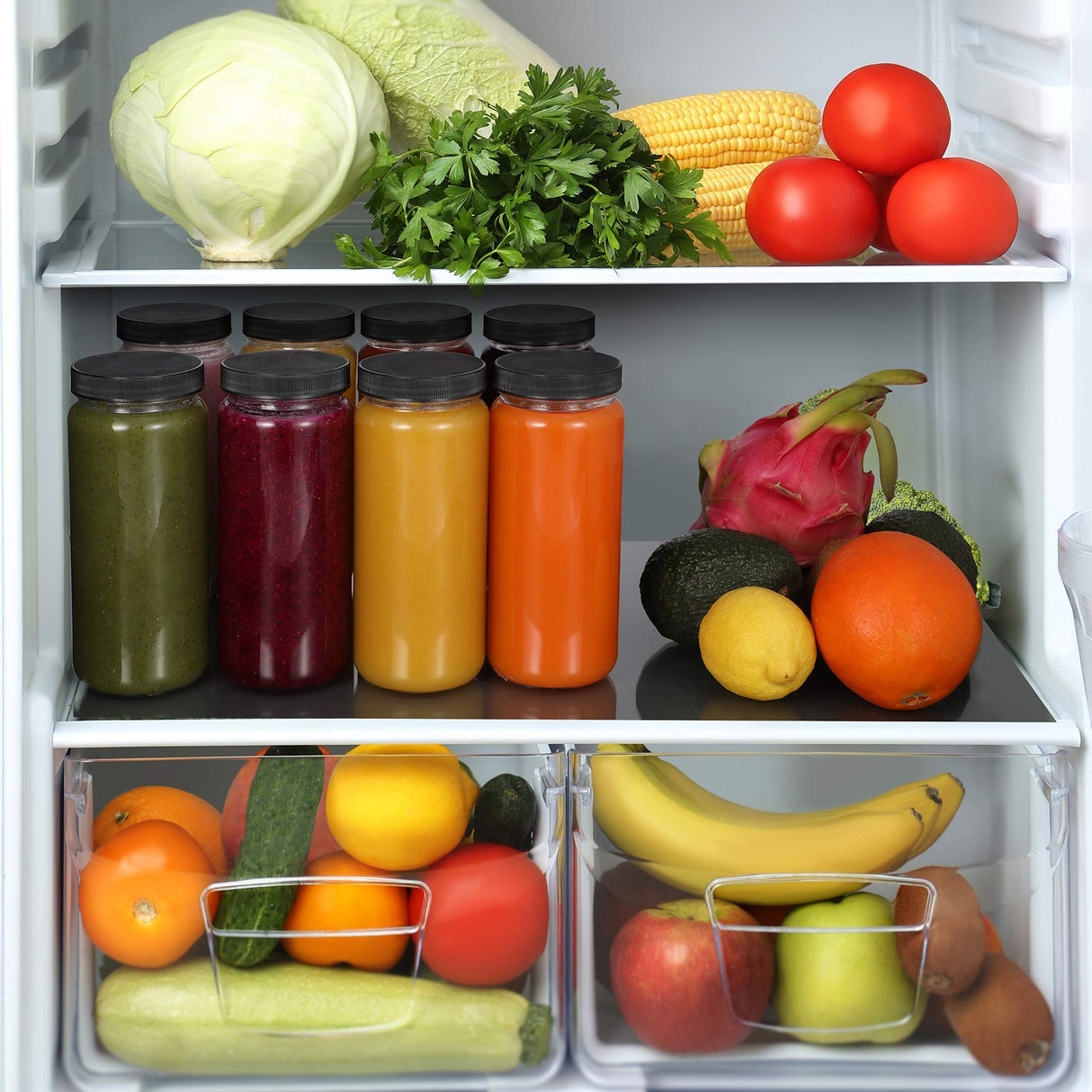 [ 8 Pack ] Glass Juicing Bottles with 2 Straws & 2 Lids w Hole- 16 OZ Travel Drinking Jars, Water Cups with Black Airtight Lids, Reusable Tall Mason Jar for Juice, Bubble Tea, Smoothie, Tea, Kombucha AOZITA