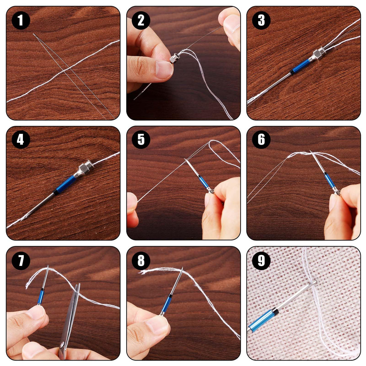 13pcs Punch Needle Kits, Adjustable Complete Punch Needle Tool Set Wooden Handle Embroidery Pen Include Punch Needles and and Threaders for Adults Beginner Floss Cross Stitching Sewing Craft Supplies NQEUEPN