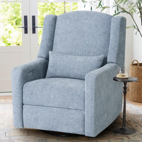 SENYUN Power Recliner Chair Swivel Glider, Large Nursery Glider w/USB Charging Port, Chenille Upholstered Rocker Recliner for Bedroom,Nursery,Living Room,1PC,Blue SENYUN